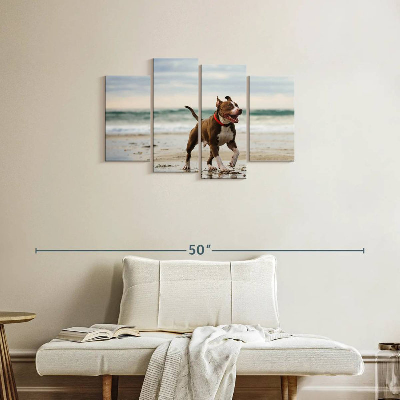Pit Bull On Beach, 22" H x 36" W