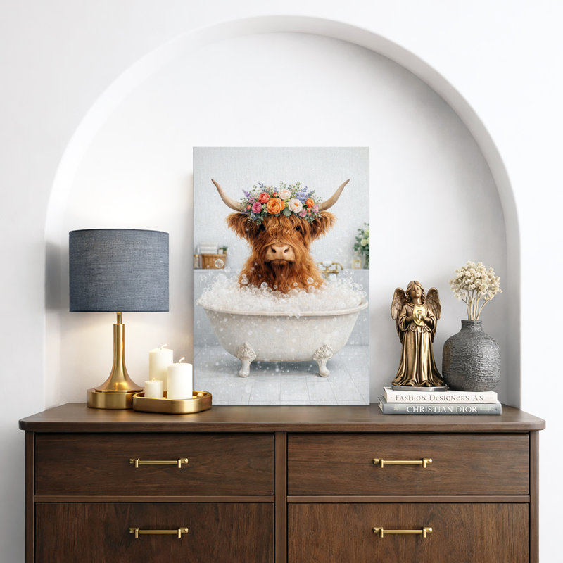 Highland Cow, H 48 po x l 32 po x P 1,5 po, Toile tendue