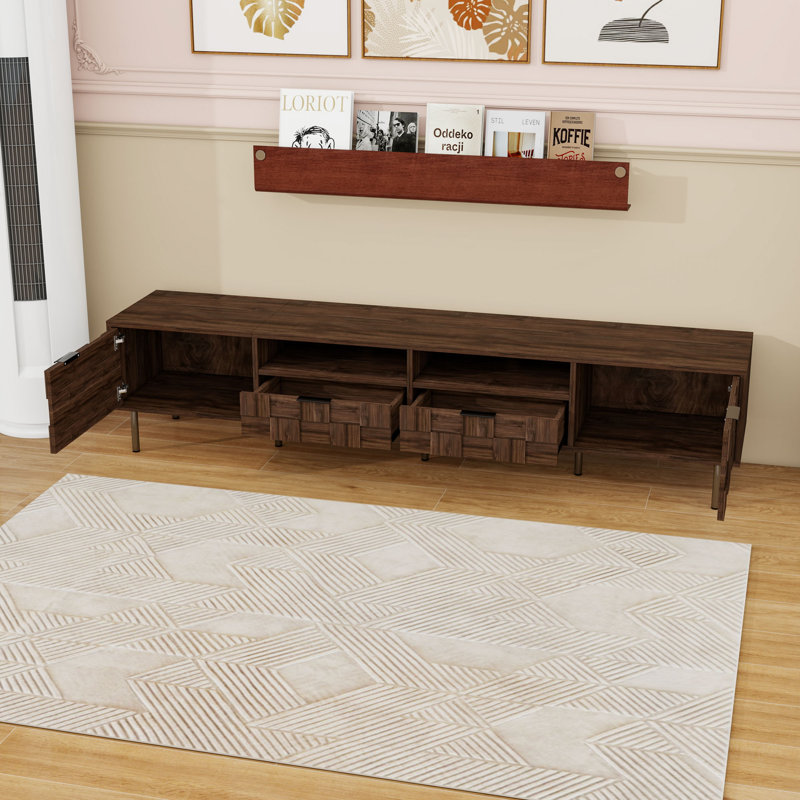 Wooden TV Stand with Storage Shelves, Drawers and Cabinets, Dark Brown