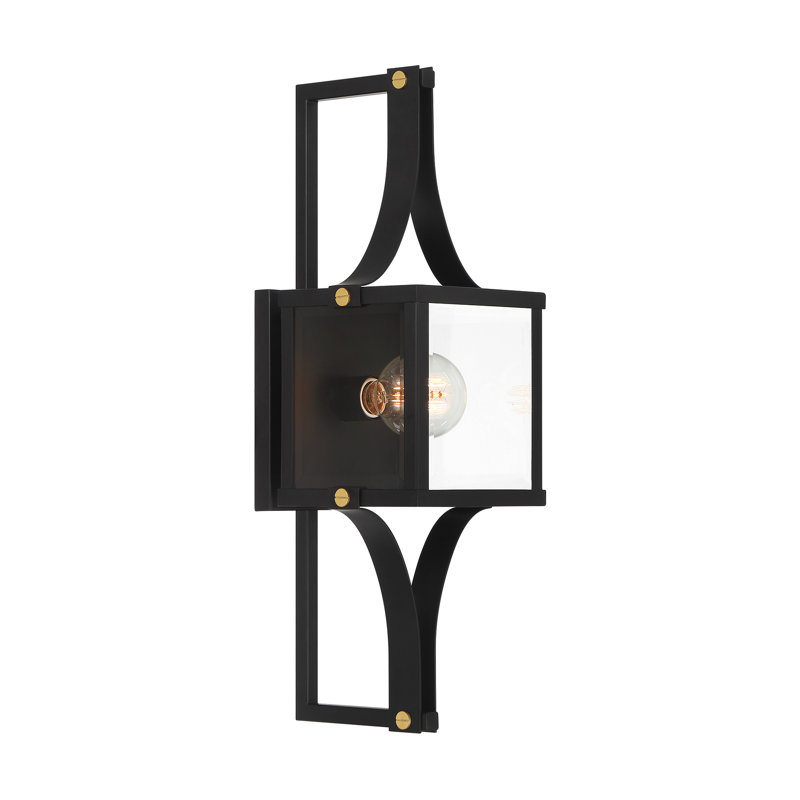 Matte Black and Brass Outdoor Wall Sconce with Glass Shade