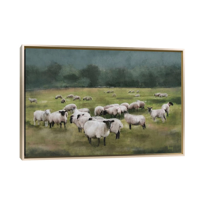 Moody Sheepscape, H 40 po x l 60 po x P 1,5 po, Pas de tapis, Toile encadrée champagne