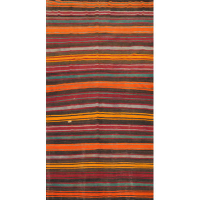 Vegetable Dye Kilim Striped Wool Area Rug 7x11