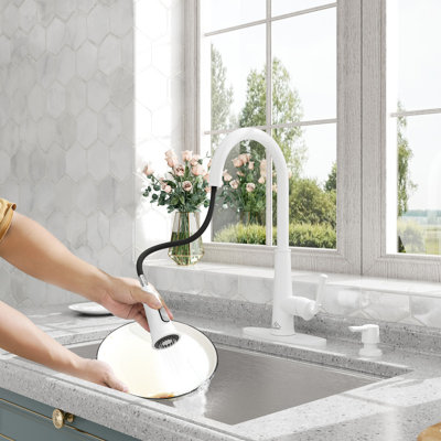 Willow Pull Down Sprayer Kitchen Faucet with Touchless Sensor, LED, Soap Dispenser and Deck Plate