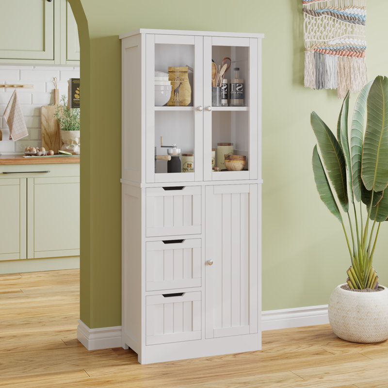 Armoire de salle de bain 58 po 3 portes 3 tiroirs 4 niveaux style vertical