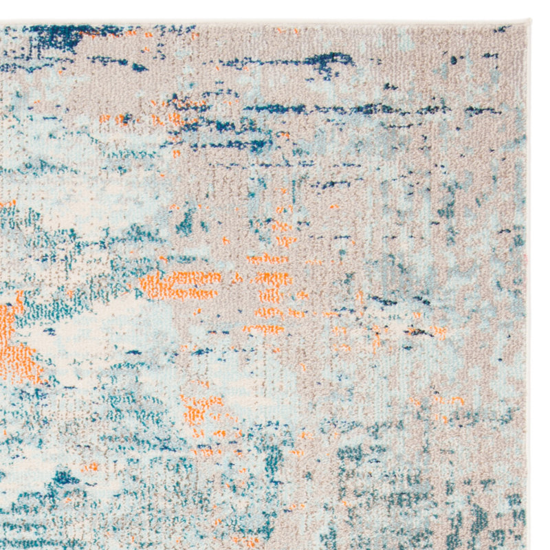 Riccio Abstract Blue/Beige/Orange Area Rug, Square 9'