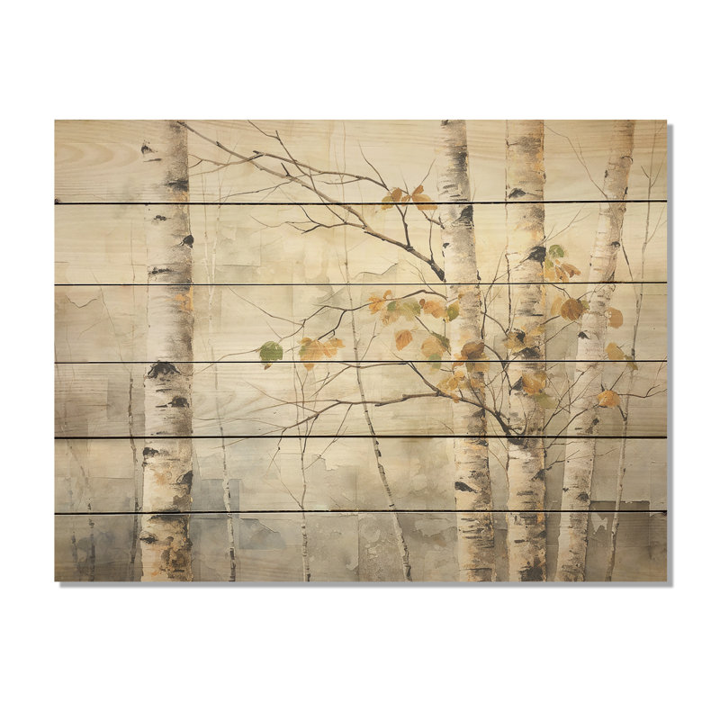 Bouleau argenté beige, beauté I - Bouleau, art sur bois de pin naturel, H 30 po x l 40 po