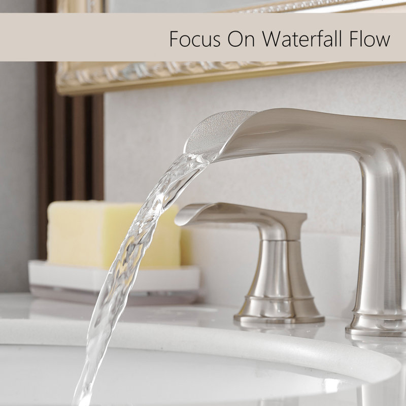 Bathroom Faucets For Sink 3 Hole Brushed Nickel 8 Inch Widespread Bathroom Sink Faucet With Pop Up Drain Double Lever Handle Faucet Bathroom Vanity Faucet Basin Mixer Tap Faucet With Hose