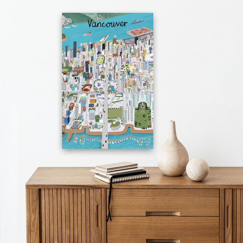 «Vibrant Vancouver City Colorful Vibrant Whimsical City Landscape», impression murale, H 18 po x l 12 po