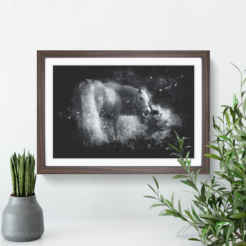 Lone Horse - Picture Frame Graphic Art, Walnut Framed, 27cm H x 36cm W x 2cm D