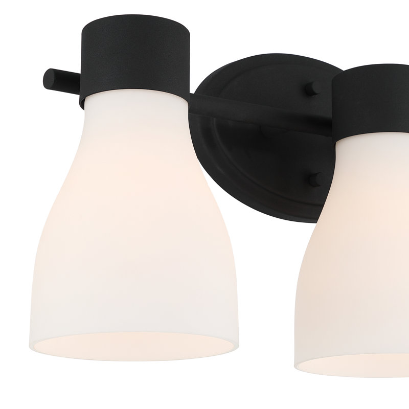 Éclairage pour meuble-lavabo en laiton brossé à 3 lumières avec abat-jour en verre opale gravé à l'acide Jessa, Noir mat, 3