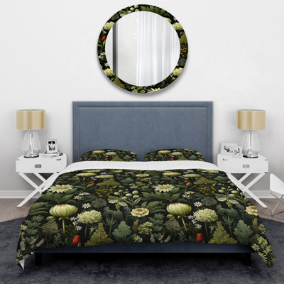 Industrial Greenery Botanical Ferns Polyester Floral Duvet Cover Set