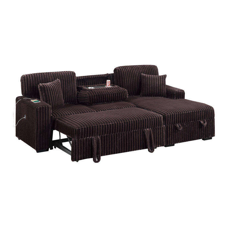 Canapé modulaire convertible 2 pièces de style moderne avec porte-gobelet escamotable et porte-USB