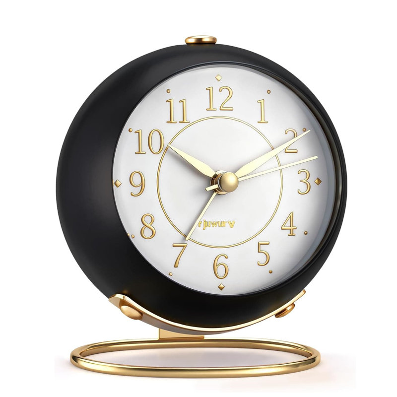 Analogue Metal Electric Alarm Tabletop Clock, Black