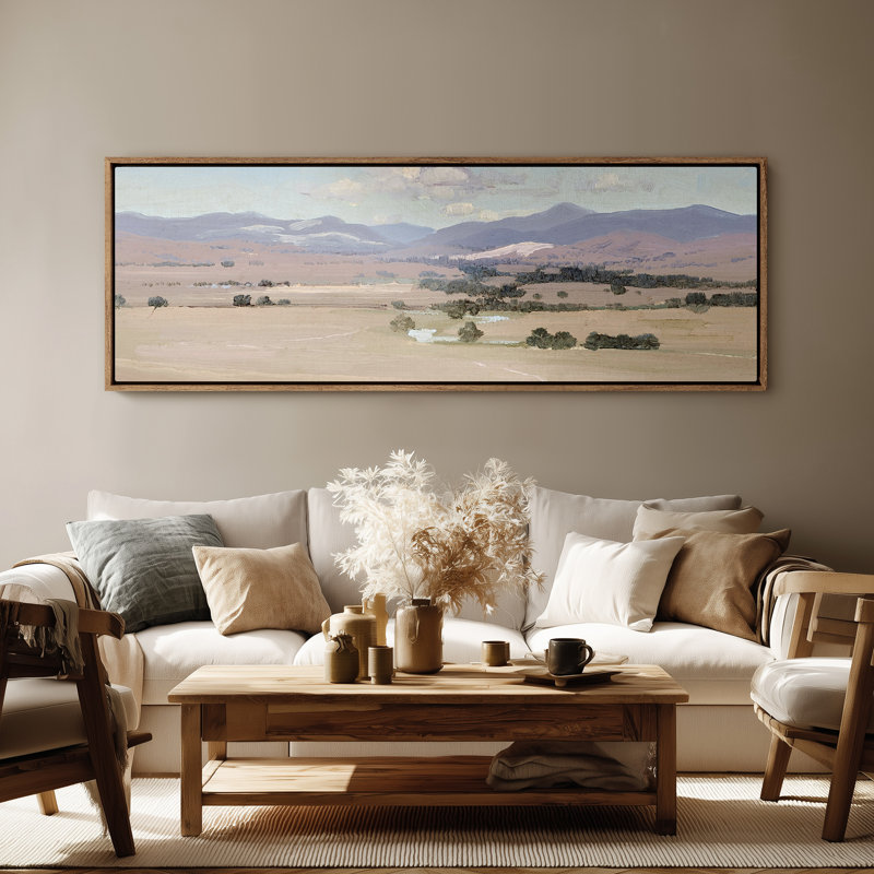 Art mural sur toile encadrée - Paysage de campagne ouverte avec les montagnes et les montagnes lointaines - 16 po x 24 po, 24 po x 36 po