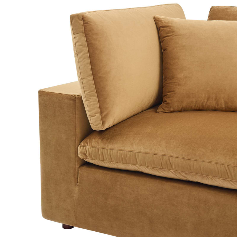 Commix Down Filled Overstuffed Performance Velvet Corner Chair, Cognac Velvet