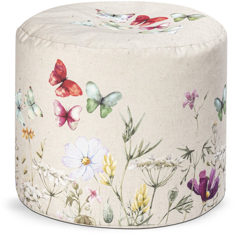Metheny 20" Wide Round butterfly Pouf Ottoman