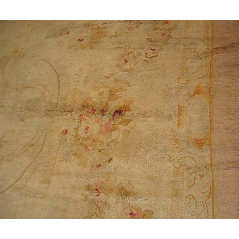 Late 19th Century Large Antique Light Cream Color Floral French Pile Savonnerie Carpet