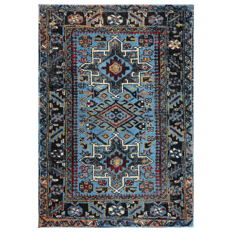 Tapis oriental bleu clair / noir Cayleen, Rectangle 10 pi 6 po x 14 pi
