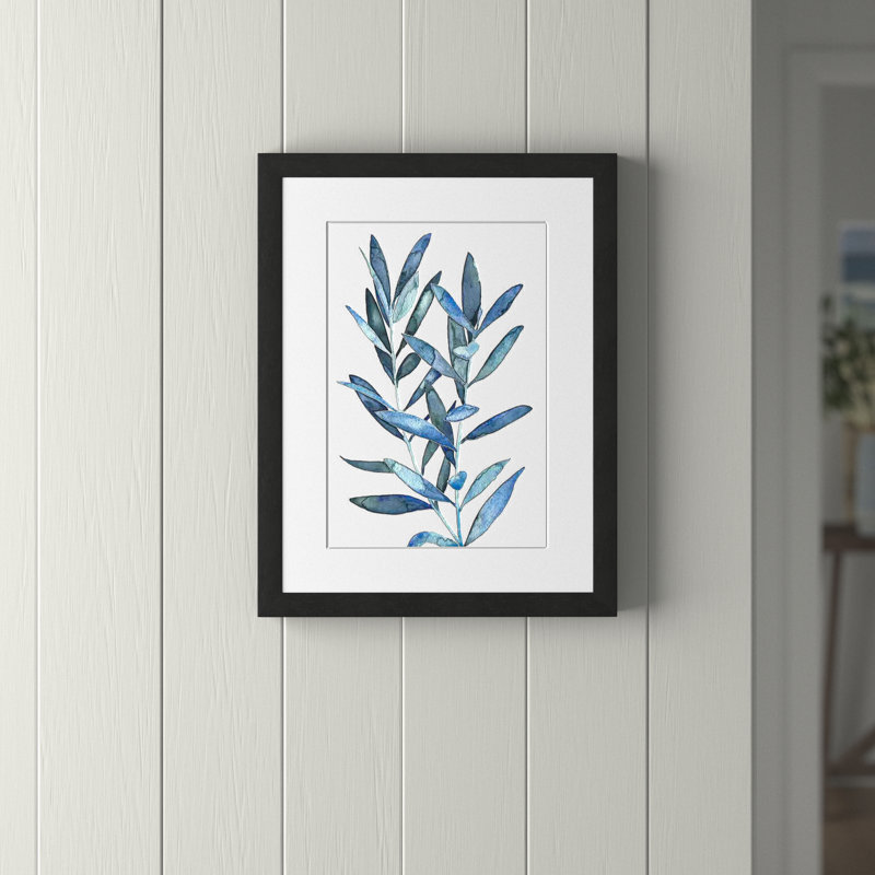 Reproduction d'art encadrée, «Indigo Leaves III», H 24 po x l 36 po, Motif argent