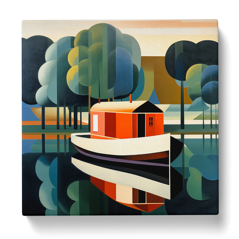 Boat On A Lake Bauhaus - No Frame Print, 50cm H x 50cm W x 3cm D