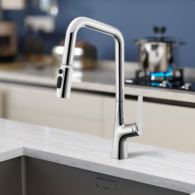 Topcraft Single-Hole Single-Handle Pull-Down Kitchen Faucet, Chrome