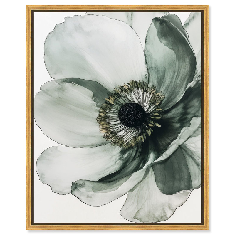 Toile délicate, étamine II, fleurs minimalistes par Art Remedy, H 21 po x l 17 po, Cadre doré