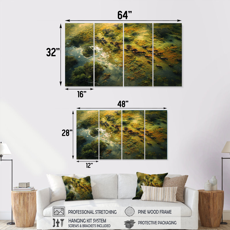 Castanon - ensemble d'art mural paysage africain 4 pièces, H 28 po x l 48 po