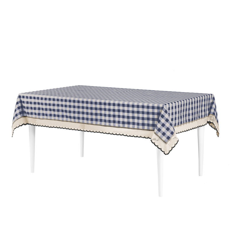 Linhart Checkered Cotton Blend Tablecloth, 104" x 60", Navy