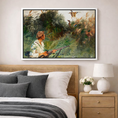 Duck Hunting in Reeds Artwork, Bedroom Pictures, Framed Canvas Giclee Print Wall Art