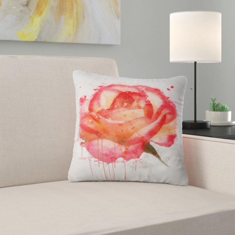 Coussin décoratif à la main avec des éclaboussures floral rose, 16 po x 1 po, Coussin décoratif