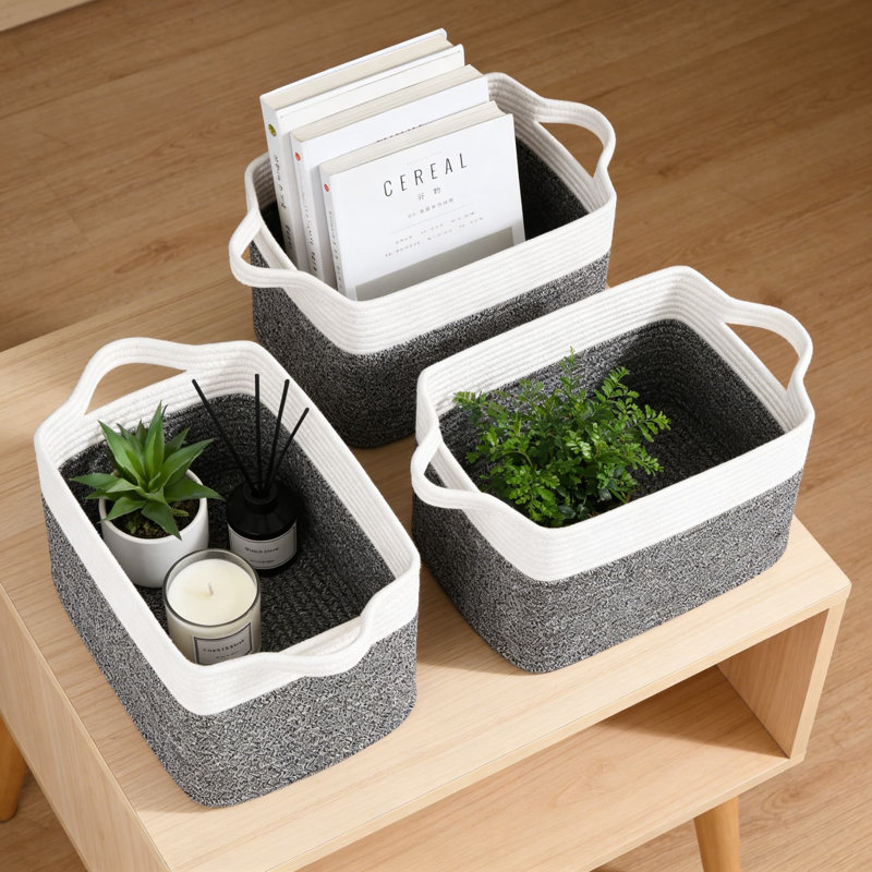 3-Pack Woven Storage Baskets With Handles, Collapsible Organizer Bins For Toys, Home Decor, And Multifunctional Storage Solutions