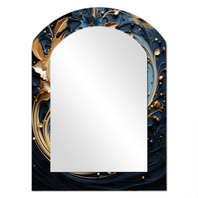 Liquid Ink Spiral V - Abstract Spirals Asymmetrical Large Wall Mirror, Modern Arch Unique Mirror, Printed Metal Art