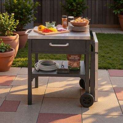 Outdoor Kitchen Cart Foldable Outdoor Prep Station Portable BBQ Cart Grill Cart With Foldable Top And Storage Space For Backyard