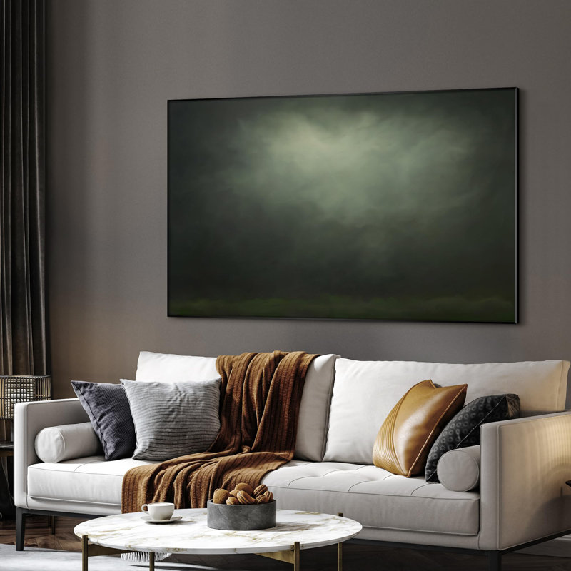 Très grand art mural imprimé sur toile - nuage abstrait vert Moody, décor d'ambiance minimaliste pour le salon ou la chambre à coucher - «Assemblage requis du cadre (cadre non fini)»