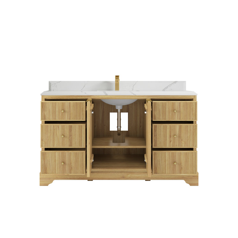 60'' Single Bathroom Vanity with Quartz Top, Calacatta Laza