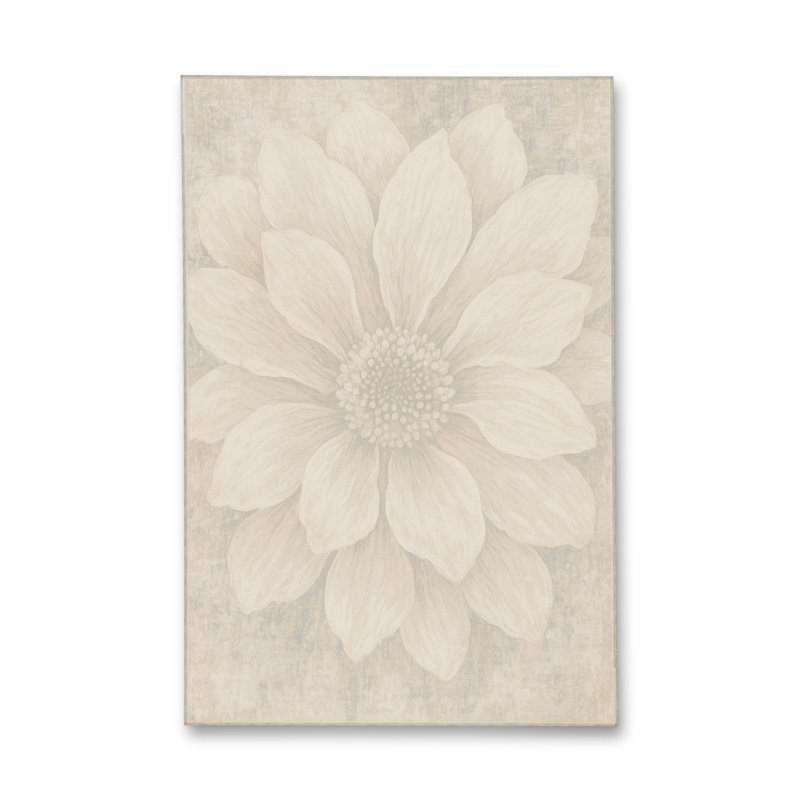 Tapis beige tissé à motif floral lavable Mosso, 3'3" x 4'11"