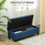 Banc d'entrée en tissu de lin et pieds en bois, décor contemporain bleu