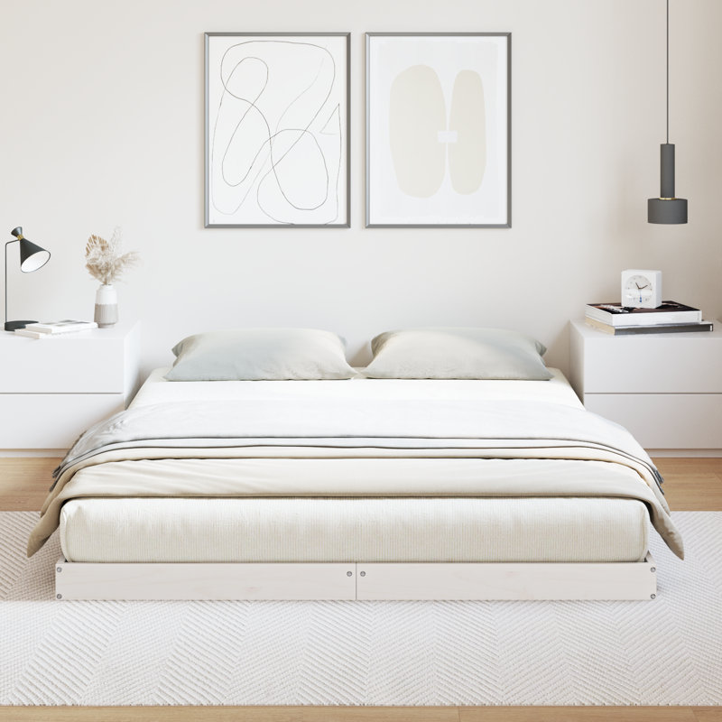 Vidaxl Bed Frame Wax Double Solid Wood Pine, White, King (160 x 220 cm)