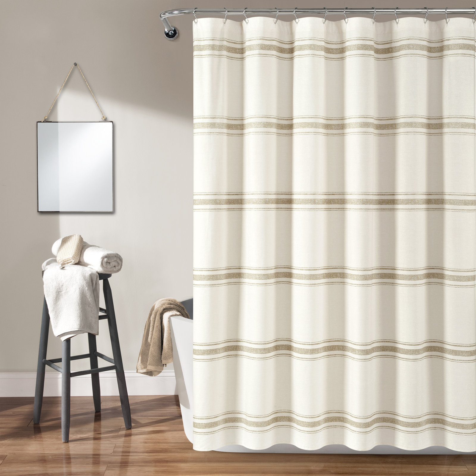 Gilroy Cotton Striped Shower Curtain, Nautral