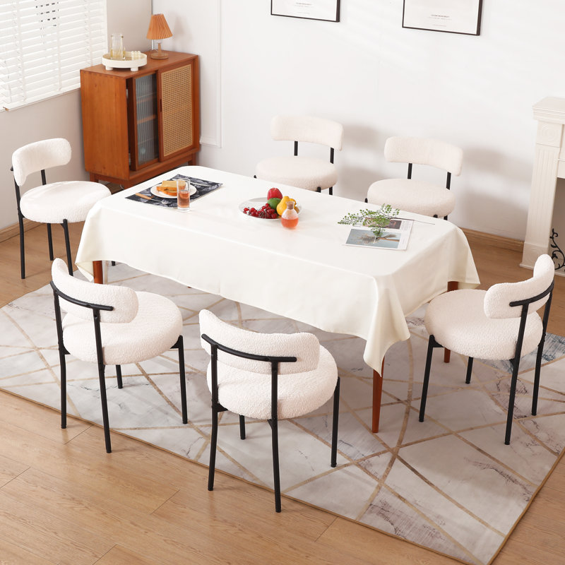 Sherpa Upholstered Metal Dining Chairs, 6, Ivory