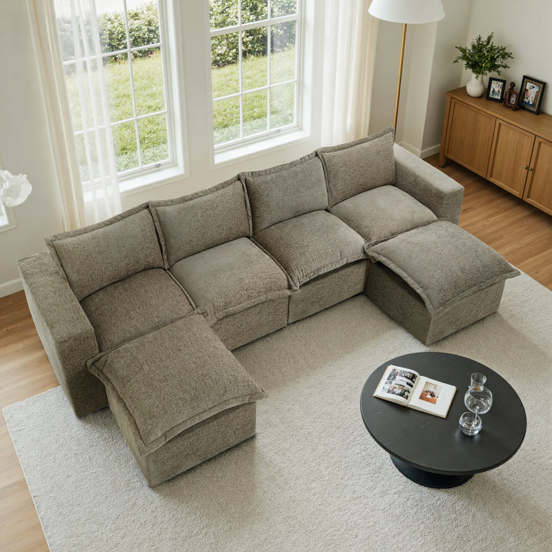 6 Seater Sectional, Camel Chenille
