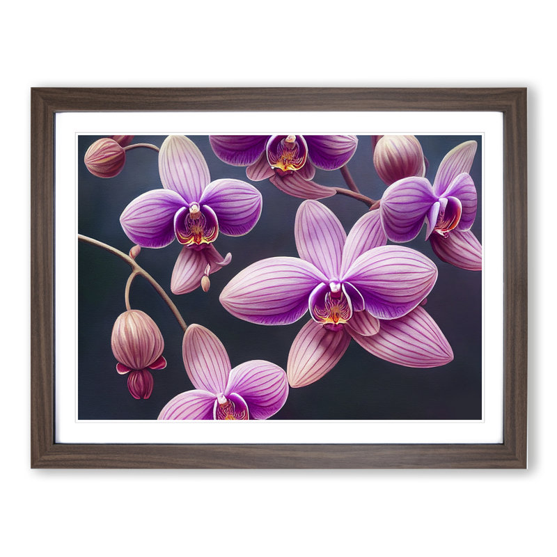 Exceptional Orchid Flowers 1 Piece Single Picture Frame Wall Art, 34cm H x 46cm W x 2cm D, Walnut
