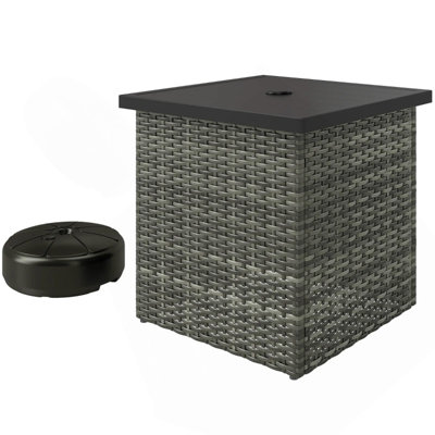 Square Outdoor End Table,Wicker Side Table With Umbrella Hole