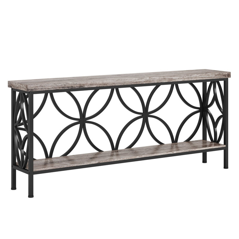 TribeSigns 2-Tier Console Table, 70.9" Industrial Sofa Table Behind Couch
