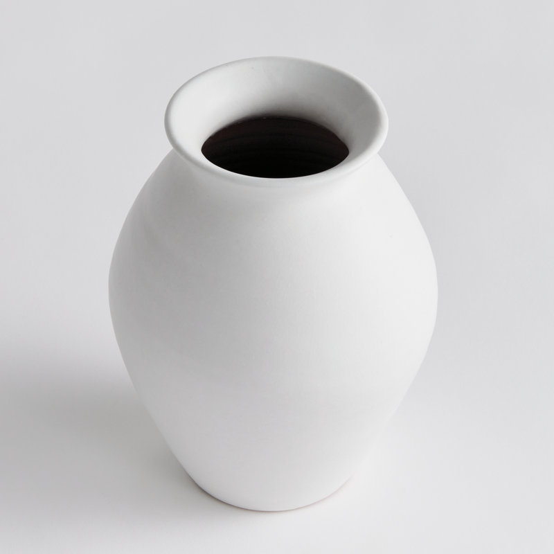 Ambretta Handmade Terracotta Table Vase, White, 8.75" H x 6.25" W x 6.25" D