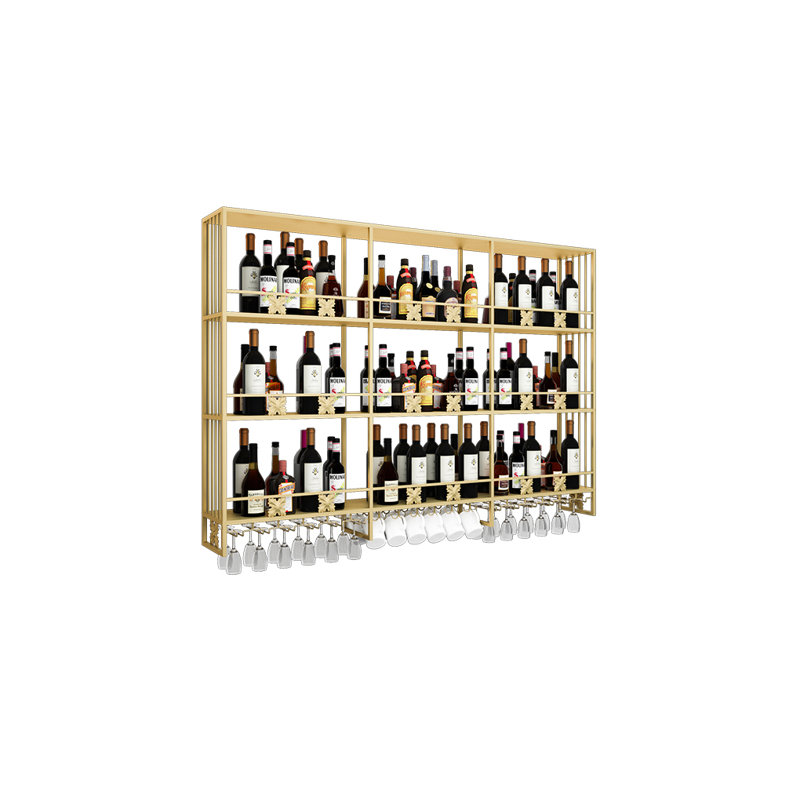 Support à vin mural 3 niveaux Creative, H 47,2 po x l 70,8 po x P 8,6 po, Doré