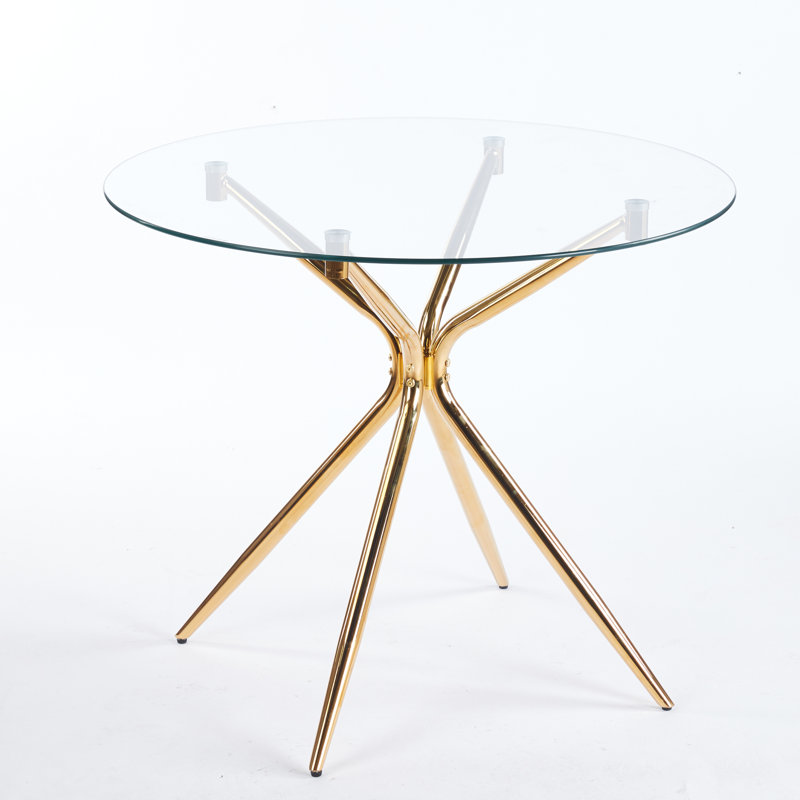 Table de salle à manger à pieds en métal avec surface en verre trempé, peu encombrante pour la maison, table stable et attrayante, différents espaces réglables, étapes d'assemblage simples