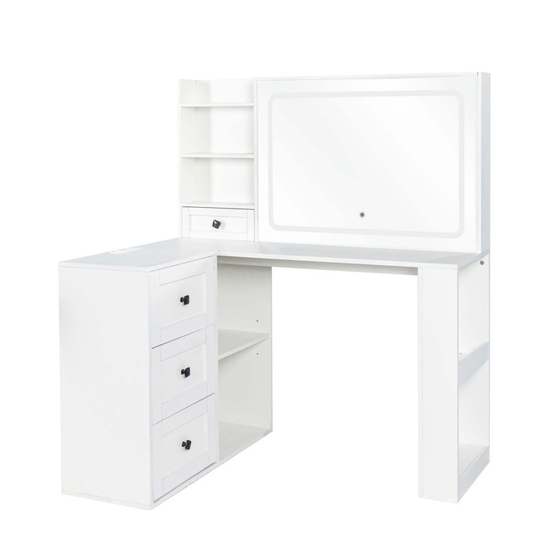 Makeup Vanity Desk With Mirror And Lights, White Dressing Table With Power Strip, 3 Large Drawers, 3 Lighting Modes Brightness Adjustable