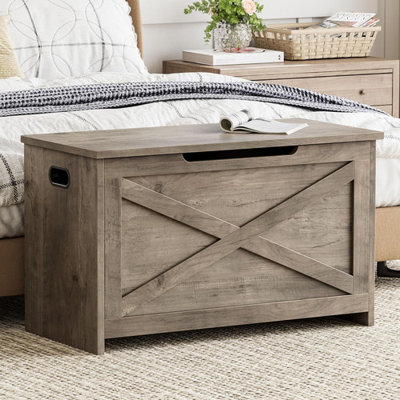 30" Wooden Storage Bench with Safety Hinge, Large Toy Chest for Entryway, Living Room & Bedroom