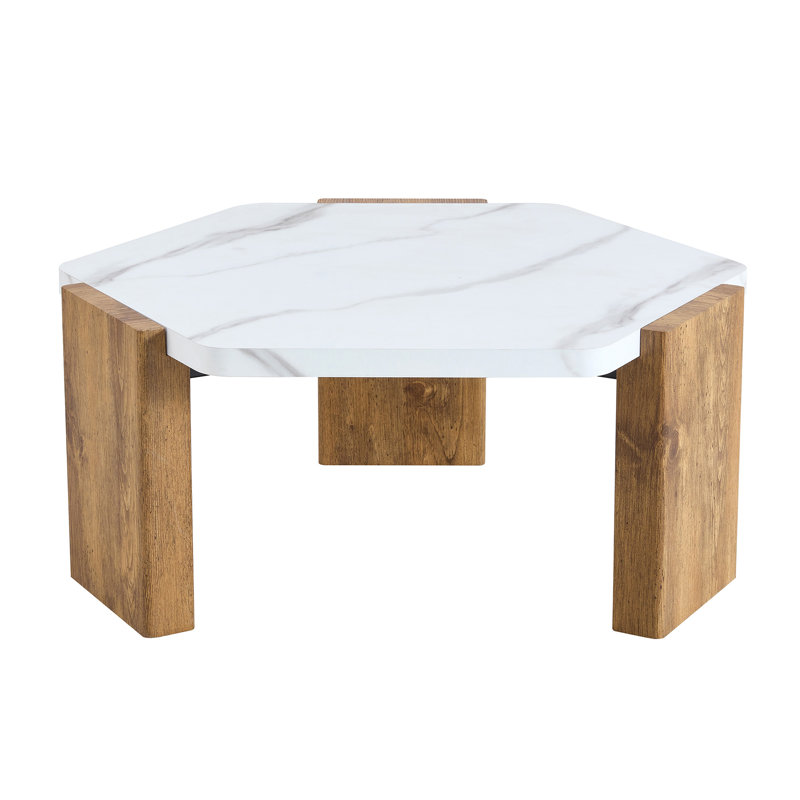 31-Inch Modern-Style Hexagonal Coffee Table, With White Marble Surface